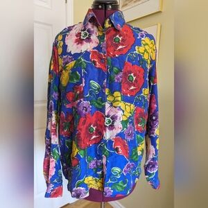 Vintage 80s Oversized Silk Shirt Med